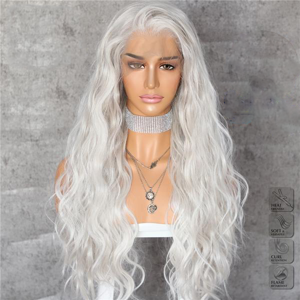 Silvery White 13 x 6 Big Free Part Futura Heat Resistant No-Tangle Hair Daily Makeup Layer Synthetic Lace Front Wig
