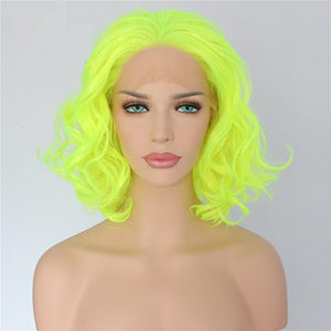 Yellow Color 150% High Density Heat Resistant Hair handmade cosplay party Synthetic Lace front wig for Women present