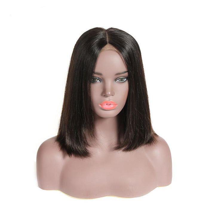 180% Density Short Lace Closure Human Hair Bob Wigs Brazilian Hair Wigs Pre Plucked with Baby Hair Natural Color Remy