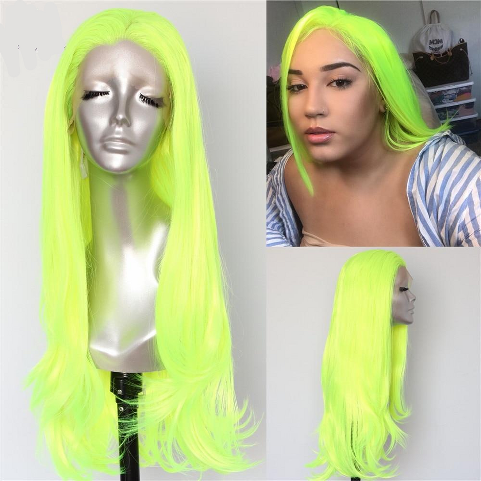 Neon Yellow Color Natural Wave Heat Resistant Hair Queen Makeup Women Present Wedding Party Synthetic Lace Front Wigs