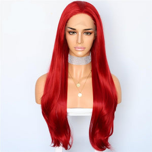 Red Natural Wave Type Heat Resistant Hand Tied Cosplay Women Masquerade Makeup Party Synthetic Lace Front Daily Wigs
