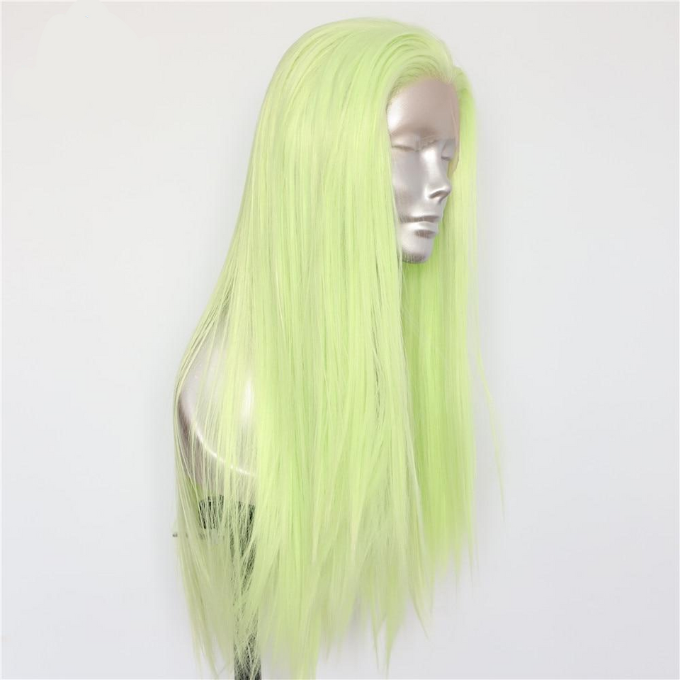 Light Green Color Heat Resistant Hair 150% Denstiy Cosplay Perruque Masquera Women Wedding Synthetic Lace Front Wigs