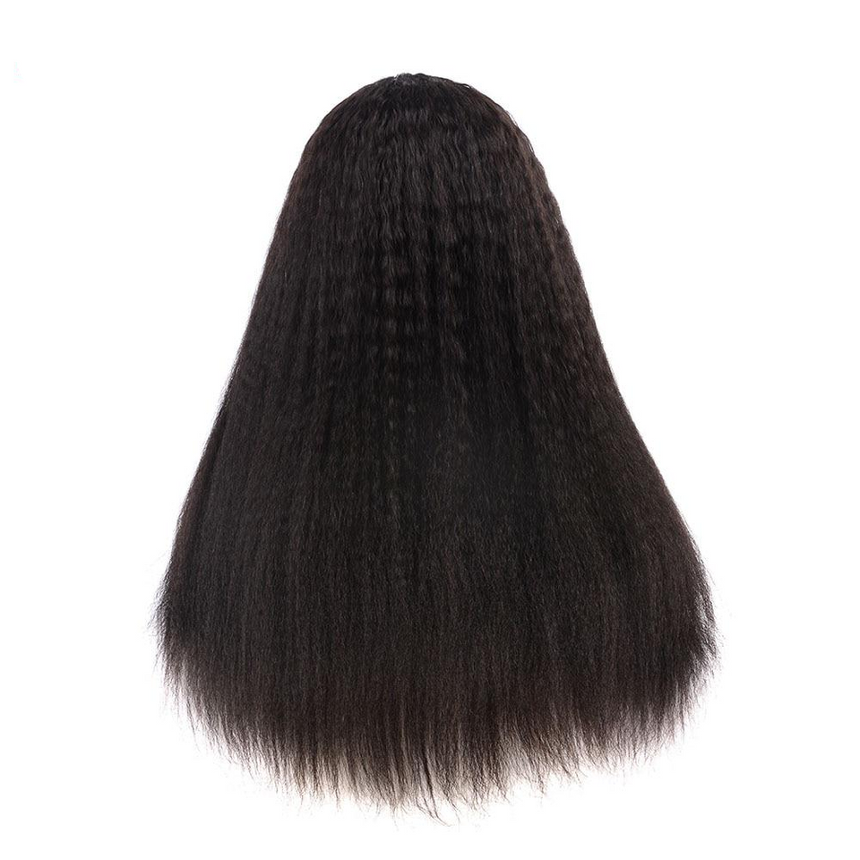 Kinky Straight Human Hair Lace Front Wigs with Baby Hair Yaki Natural Color Remy Hair Wig 210% Density 12-34 inch
