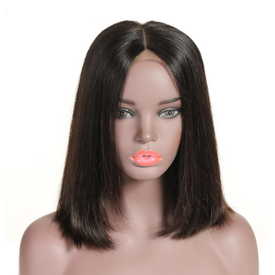 180% Density Short Lace Closure Human Hair Bob Wigs Brazilian Hair Wigs Pre Plucked with Baby Hair Natural Color Remy