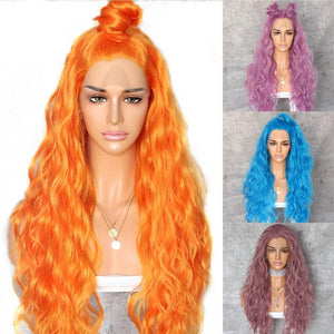 Orange Yellow Natural Curly Wave Heat Resistant Hair Women Makeup Wedding Party Gift Synthetic Lace Front Daily Wigs