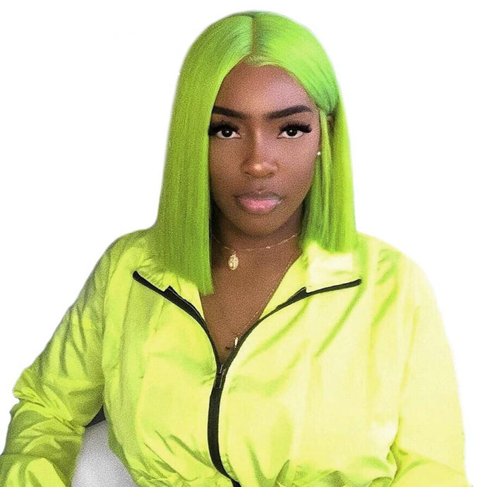 Lime Green Human Hair Bob Wigs Pre Plucked Short Lace Front Wig With Baby Hair For Black Women