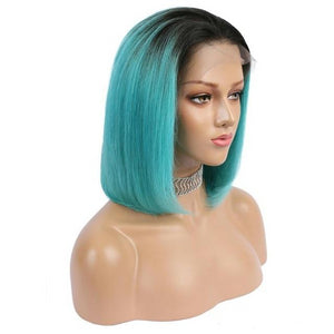 Blue Short Bob Wigs Pre-Plucked Lace Front Human Hair Wigs Brazilian Remy Hair Natural Hairline Full 130% Density