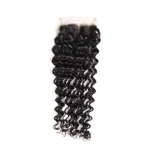 Deep Wave 4X4 Lace Closure Peruvian 100% Remy Human Hair Lace Closure Light Brown 10-22inch