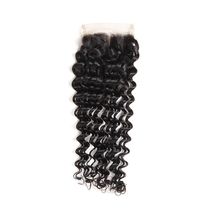 Deep Wave 4X4 Lace Closure Peruvian 100% Remy Human Hair Lace Closure Light Brown 10-22inch