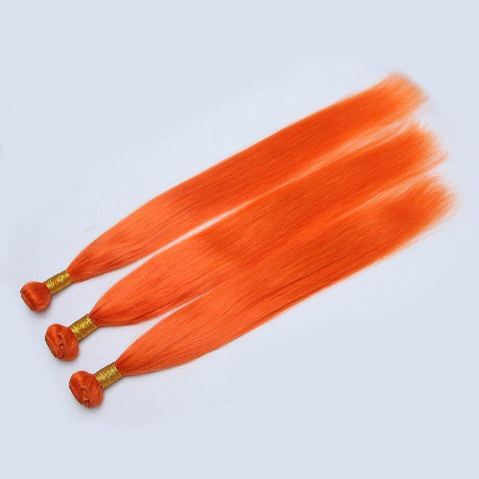 Orange Hair Bundles With Frontal Closure Ear to Ear Straight Remy Orange Human Hair Weave 3 Bundles Brazilian Hair