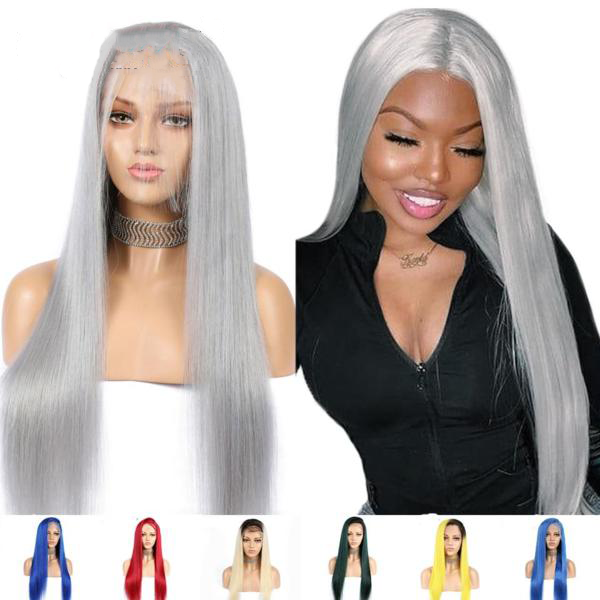 Grey Full Lace Human Hair Wigs With Baby Hair Pre plucked 613 Blonde Blue Pink Red Gray Green Ombre Lace Wig 150% Density
