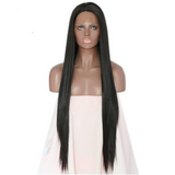 Hand Tied Natural Long Straight Black Hair Glue less Heat Resistant Blogger Makeup Synthetic Lace Front Daily Wigs