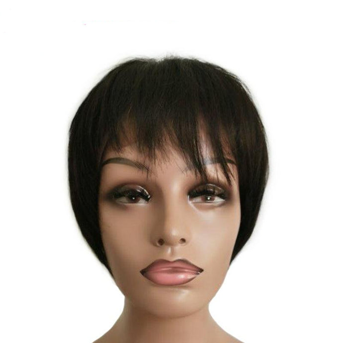 Brazilian Hair Short Pixie Cut Wigs With Bangs 100% Remy Lace Front Natural Color Customized Short Wigs